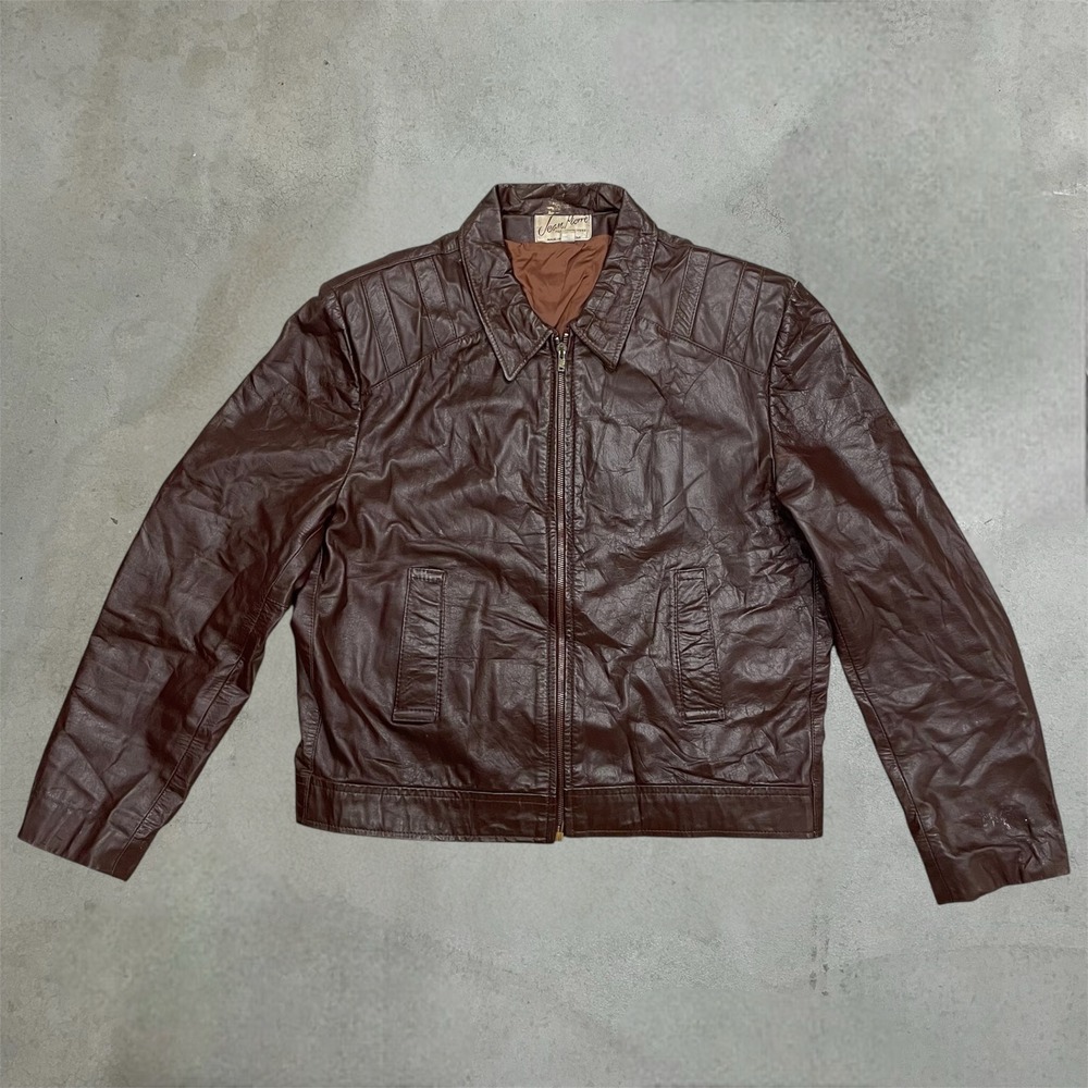 Vintage Jean Pierre Leather Jacket Mens 44 Brown 70s Zip Bomber Argentina